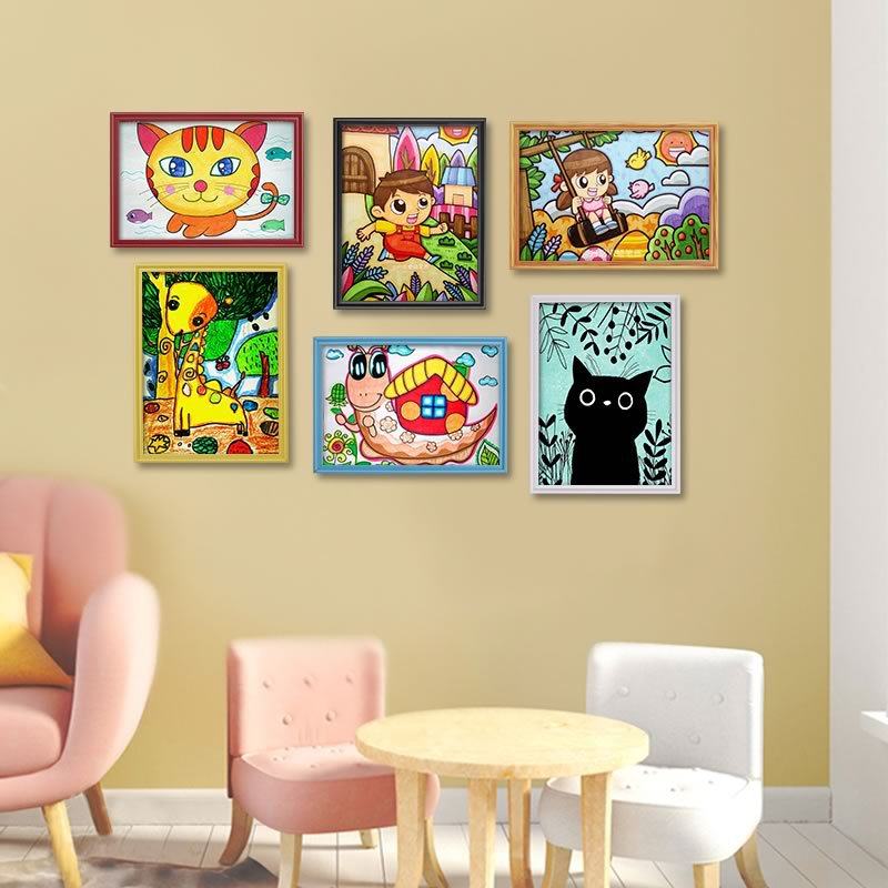 Children's Framed Picture Frame Wall Hanging Simple and Simple A3 Plastic A4 Framed 8K Small 4K Poster A5 Photo Frame 4 Open Table