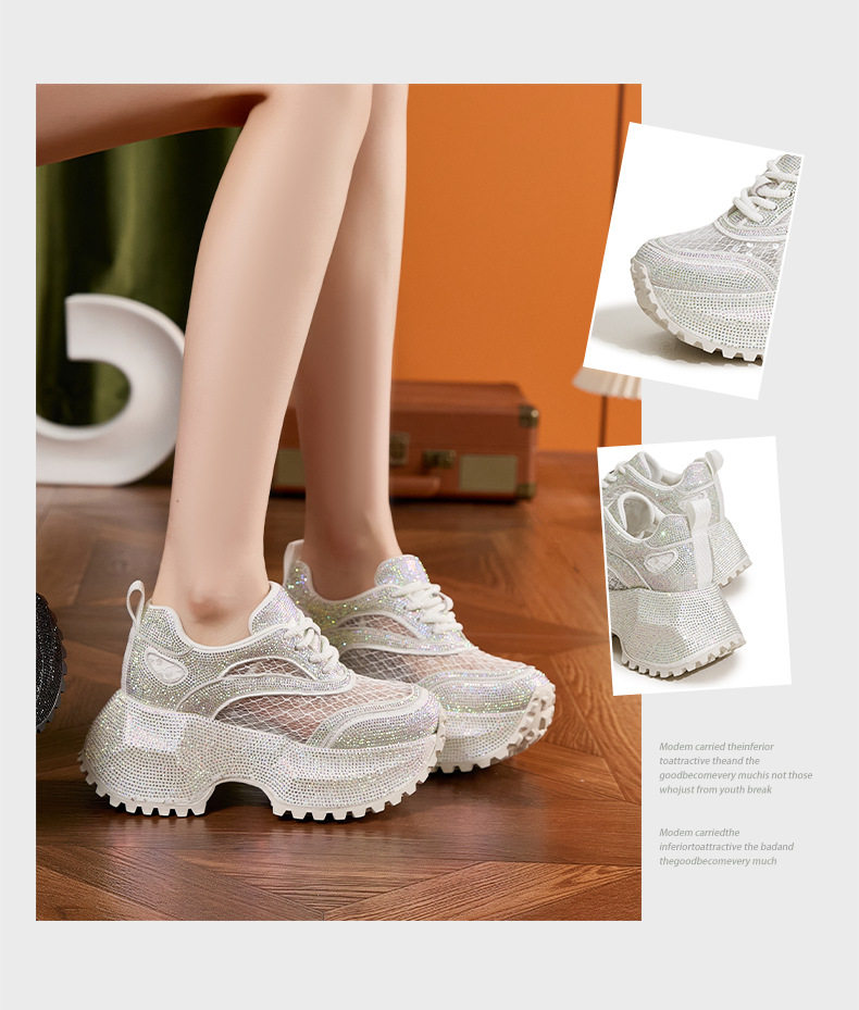 Sandal cao gót nữ hở mũi đính đá rhinestone, gót siêu cao 8 cm, quai trước dây buộc — Xám bạc, Trắng, Đen chi tiết 3