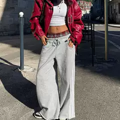 American-style Casual Sports Pants Side Three-bar Stitching Plaid Comfortable Loose Wide-leg Straight Pants Street Fashion