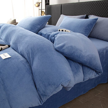 Milk Velvet Bed Four-Piece Set Thickeneded Warm Bedding Winter Double-Sided Coral Flannel Bed Bed Sheets Quilt Cover Three-Piece Set