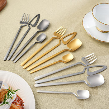 Cross-Border 304 Stainless Steel Hanging Cup Knife, Fork and Spoon Set Creative Western Tableware Household Sanded Coffee Dessert Spoon