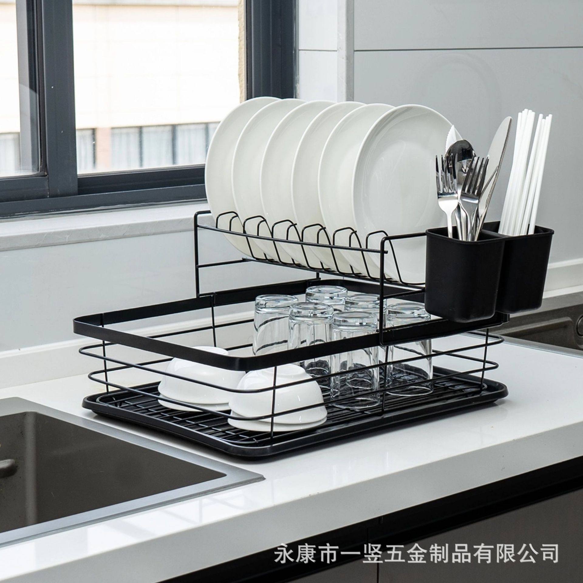 Kitchen Drain Rack Storage Rack Household Tableware, Cutlery, Water Cup, Plate Storage Rack, Water Guide Double-Layer Dish Rack
