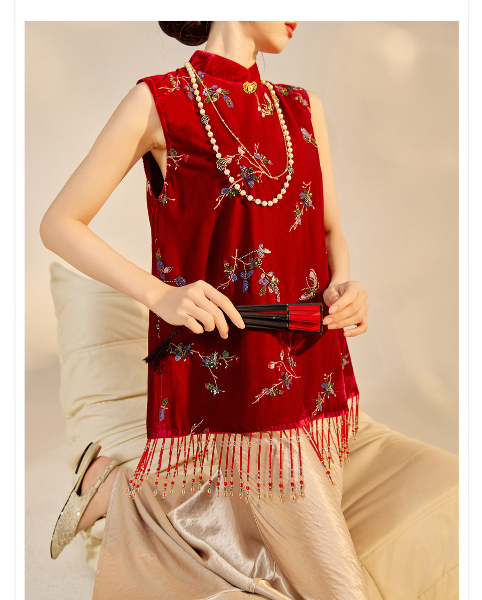 Set áo vest thêu đính cườm kèm chân váy dài dự tiệc — Váy màu sâm panh (giao hàng trong 7 ngày), Váy màu sâm panh (giao hàng trong ngày), Áo vest đính cườm (giao hàng trong 7 ngày), Áo vest đính cườm (giao hàng trong ngày)