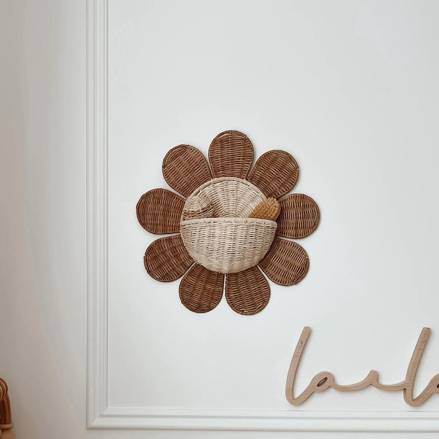 Nordic Rattan Woven Basket Entry Key Storage Basket Bathroom Sun Flower Wall Hanging Basket Children's Room Decorative Wall Hanging Basket