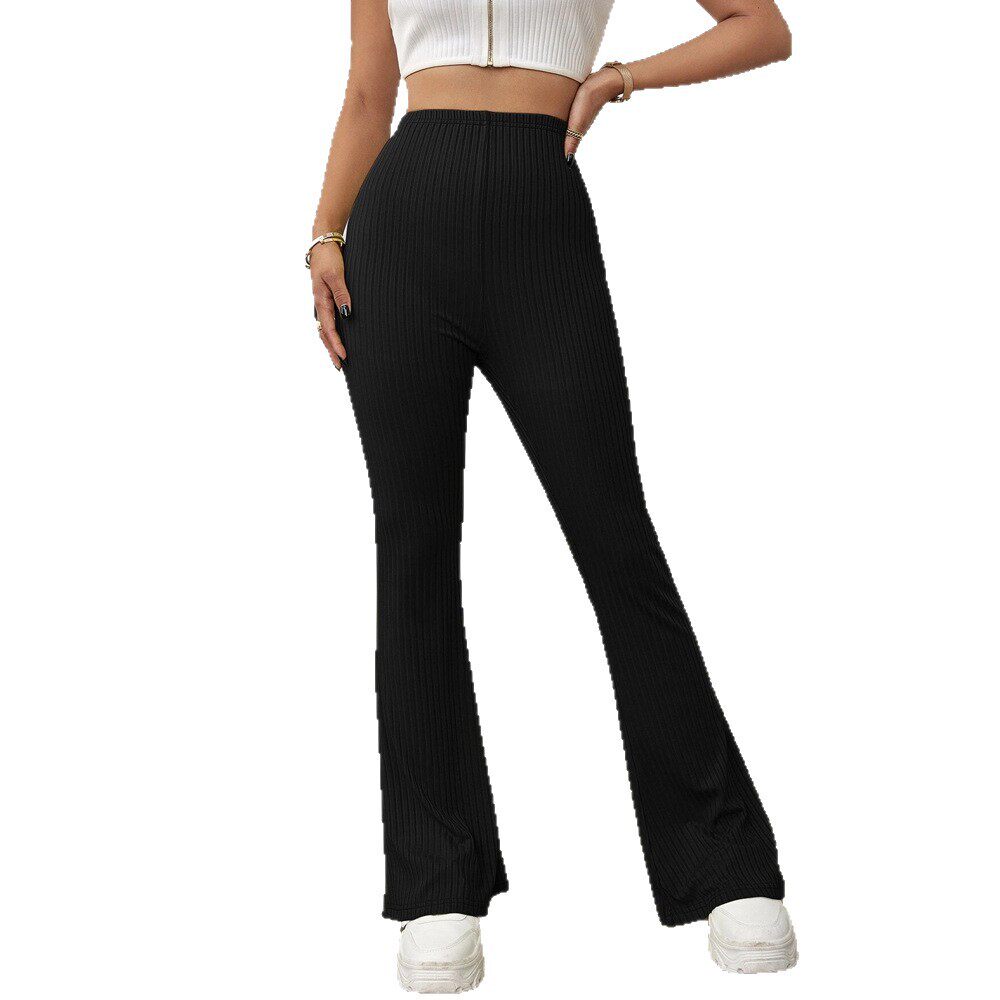 High Waisted Knit Flare Pants Slim Fit Comfortable Lightweight Spring Summer Casual Wear Wholesale Available