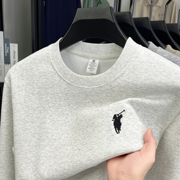 跨境重磅380克刺绣男士卫衣2026春季新款圆领休闲打底长袖卫衣男