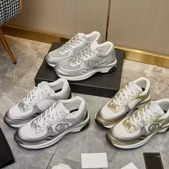 2023 Little Fragrance Style Gold and Silver Running Shoes Sports Shoes Silver Horn King Gold Horn Height Increasing Dad Shoes Thick Sole Mesh Casual