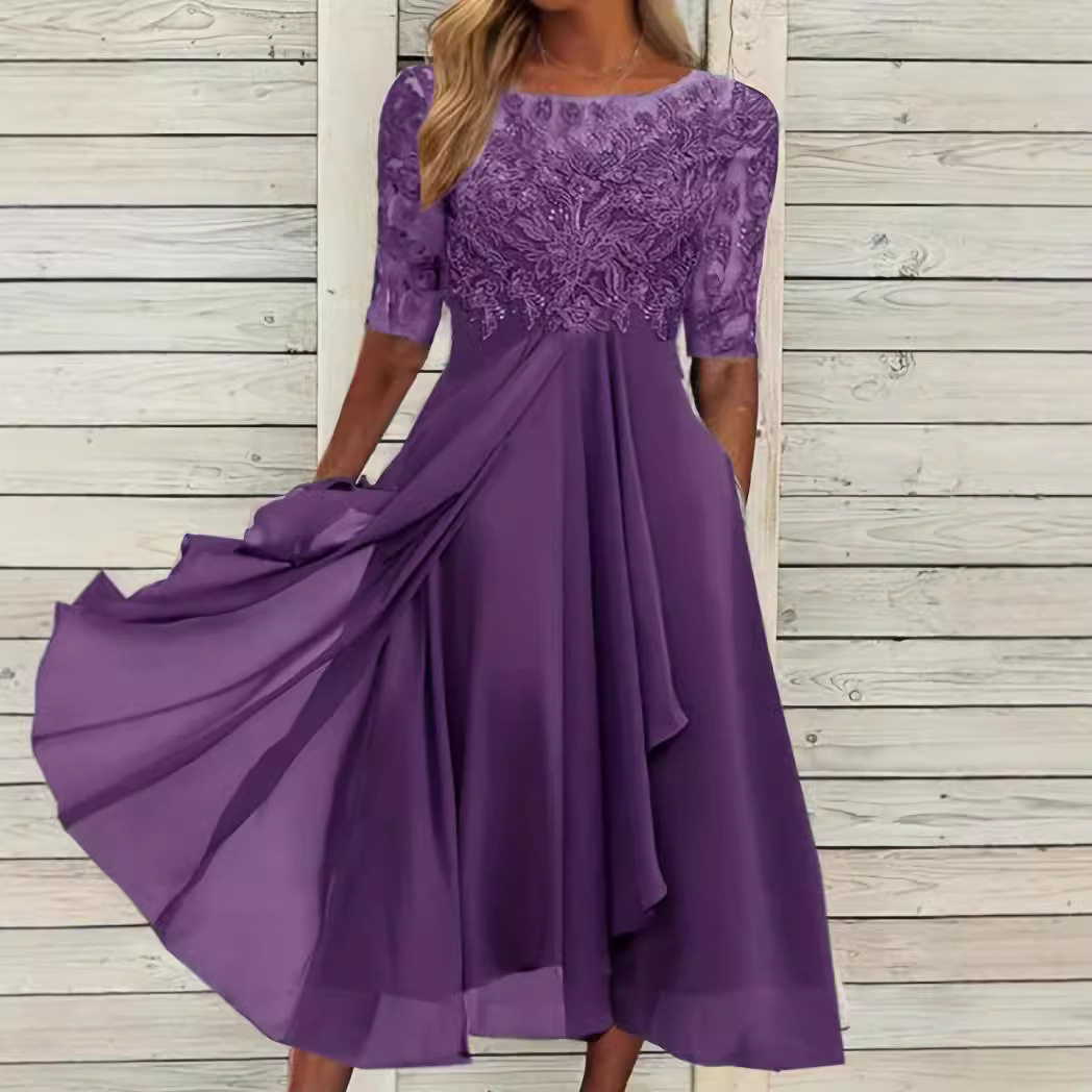 Chiffon Lace Overlay Long Dress Elegant Hollow Out Design Perfect for Bridesmaids and Evening Events Wholesale Available