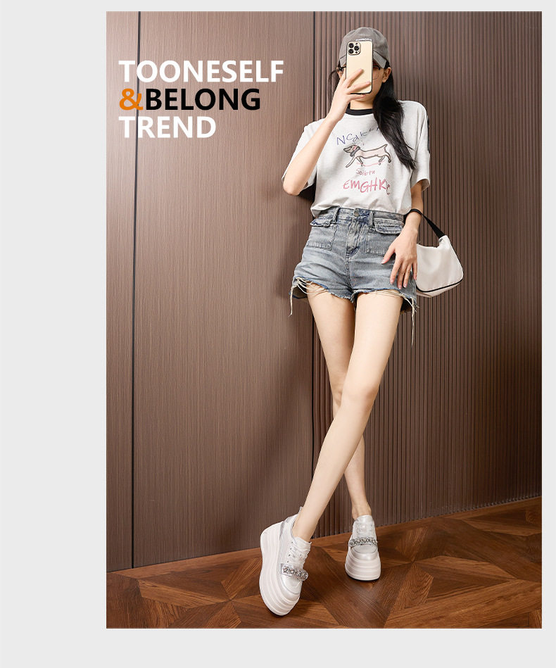 Giày sneaker nữ chunky đế dày trắng platform mùa hè 2025 — Bạc, Trắng, Trắng, đen chi tiết 14