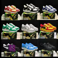 Bape Sta Ape Head Air Force Collaboration Marvel Black and White Panda Patent Leather Thick-Soled Height-Increasing Low-Top Unisex Sneakers