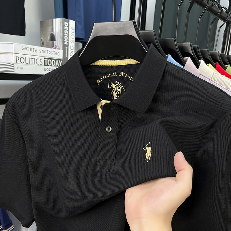 100%丝光棉保罗品牌男装夏季男士短袖t恤翻领纯棉高级感polo衫男