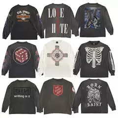 American Street Hip-Hop Washed Retro Loose Casual Vintage Long-Sleeved T-Shirt for Men and Women, Thin Sweatshirt for Couples
