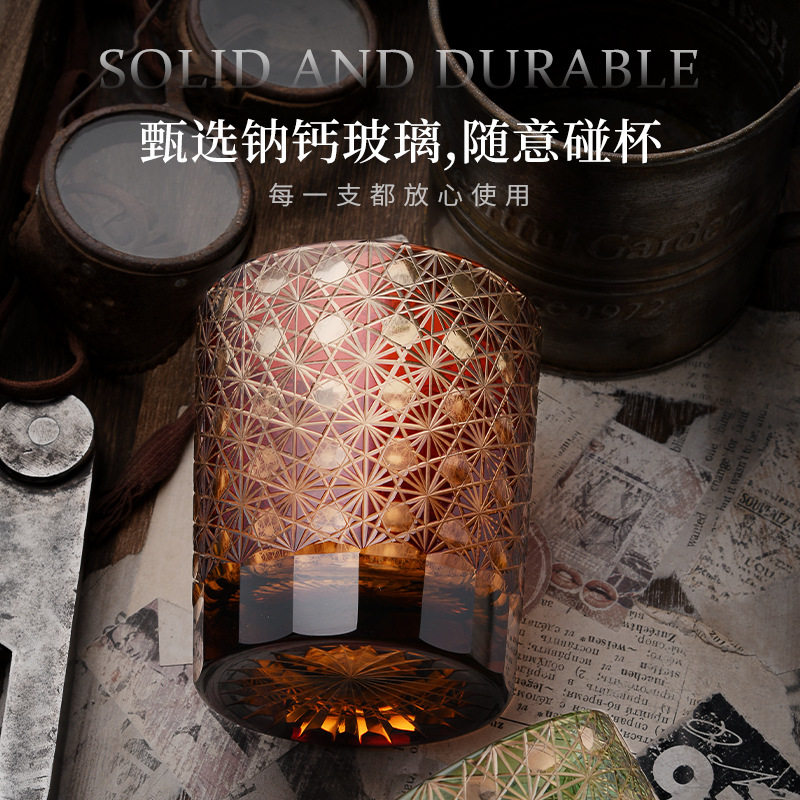 Edo Cheko Japanese Style Hand-carved Spirits Glass Home Vintage Dawn Crystal Whisky Glass Gift Box Gift