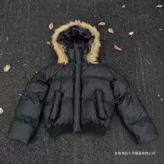 Men's Thickened Cotton-Padded Jacket with Large Fur Collar and Hood, Warm Cotton Coat