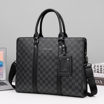 New Men's Handbag Business High-End Crossbody Fashion Plaid Large-Capacity Briefcase Men's Casual Shoulder Bag