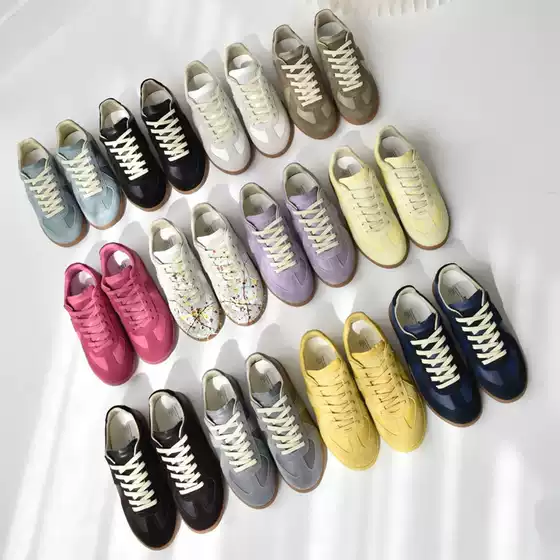 Original Dongguan Export European and American Niche German Training Shoes, Genuine Leather Couple's White Sneakers, Graffiti Paint Splatter Casual Sneakers