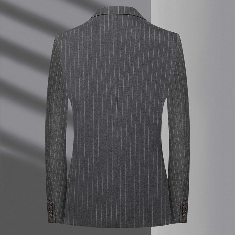 专柜双排扣西服套装男韩版修身商务伴郎服装绅士结婚礼服条纹正装