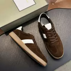 New Tf Men's Leather Lace-Up Color-Blocked Flat Sneakers Versatile Casual Outdoor Sports Shoes for Men