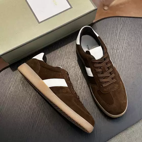 New Tf Men's Leather Lace-Up Color-Blocked Flat Sneakers Versatile Casual Outdoor Sports Shoes for Men