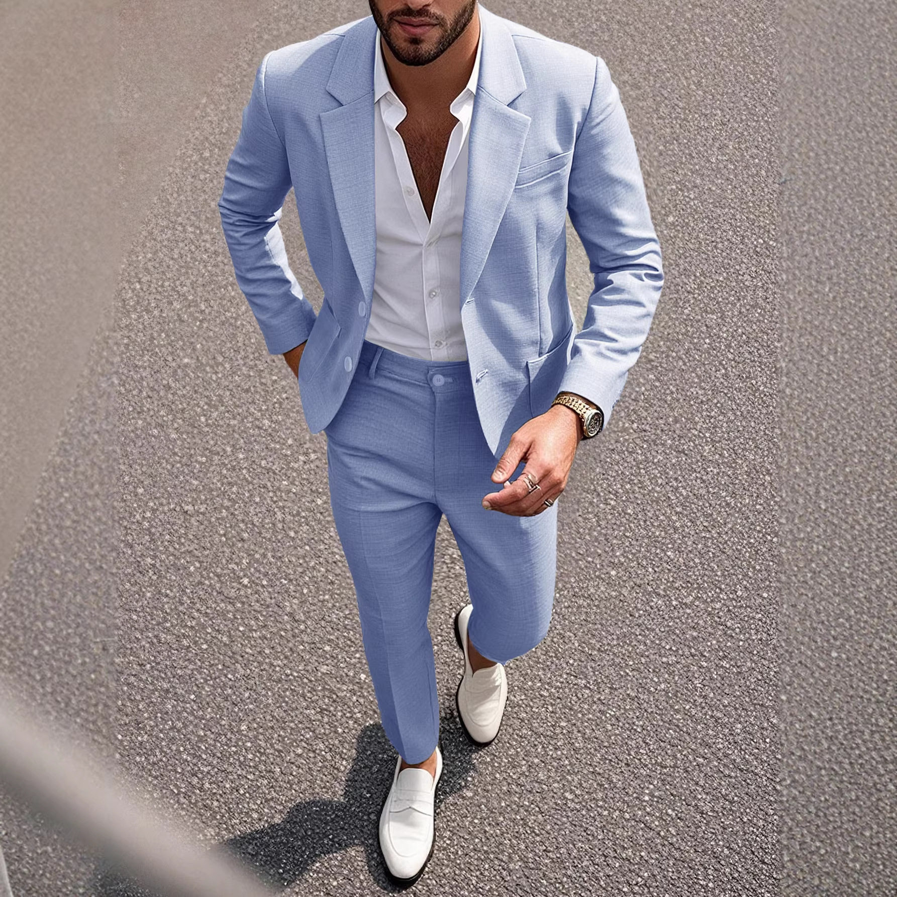 2026春夏跨境欧美西服套装男装纯色气质宴会礼服轻商务西装250603