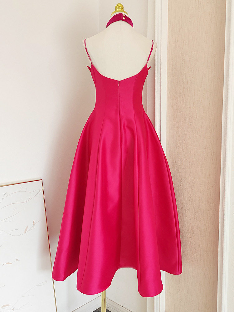 Đầm maxi nữ thắt eo cổ chữ V không tay dáng chữ A — Hồng, Đen chi tiết 17