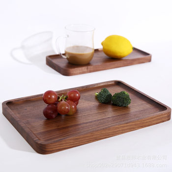 Cross-Border Black Walnut Solid Wood Tray Japanese Tea Tray Restaurant Tableware Bread Breakfast Snack Tray Square Fruit Dinner Plate