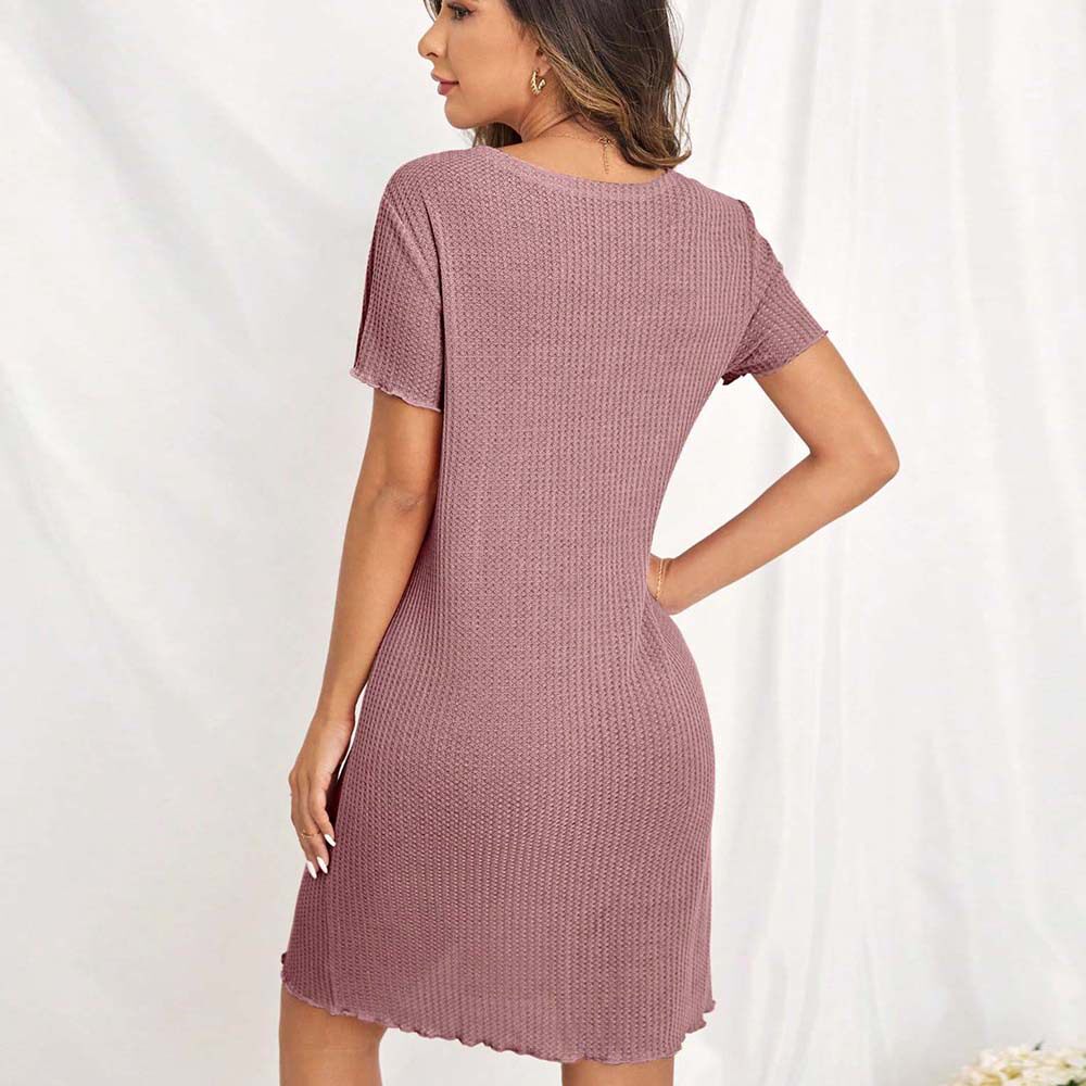 V Neck Short Sleeve Loose Fit Nightgown Comfortable Fabric Casual Style Elegant Design Perfect for Home Wear