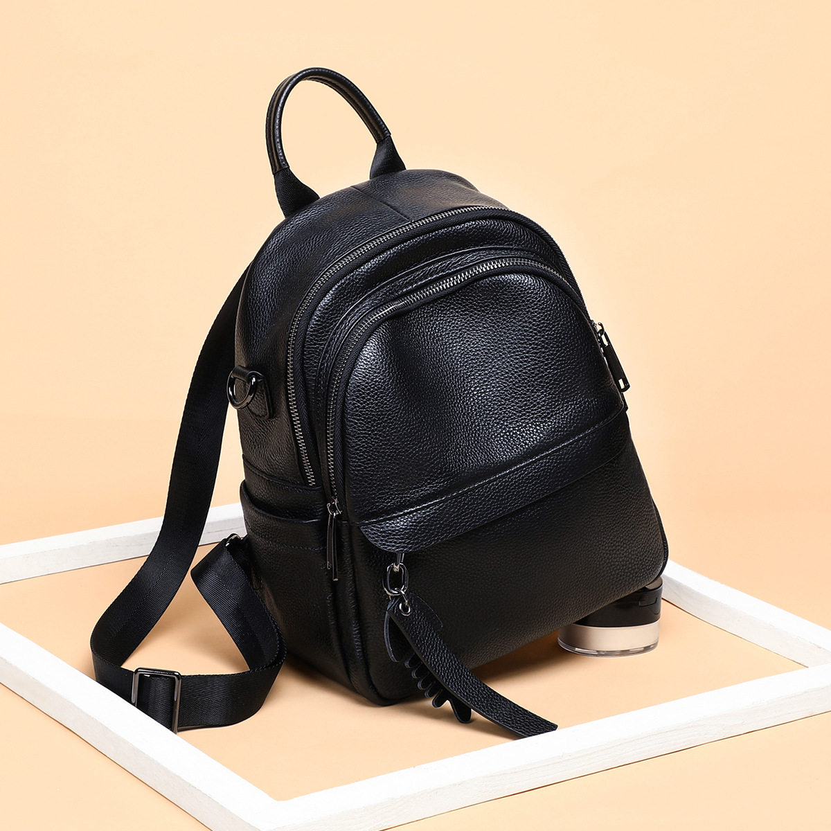 Balo Da Thật Nữ Thời Trang, Balo Đeo Vai Du Lịch, Balo Đựng S&aacute;ch, T&uacute;i X&aacute;ch M&agrave;u Đen