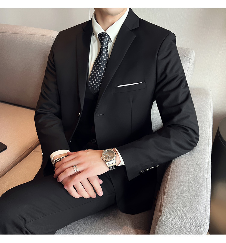 Bộ vest nam ôm dáng ba món phong cách công sở và dự tiệc cưới — Màu xám (áo một nút + áo vest + quần), Màu xanh navy (áo một nút + vest + quần), Màu xám (áo một nút + quần), Màu xám (áo đơn một nút)