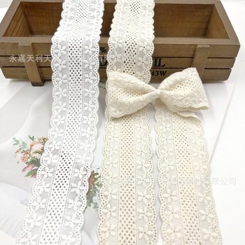 4.2cm wide apricot bilateral snowflake bow headdress cotton embroidered cotton lace home wear accessories