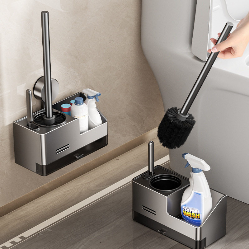 Powerful Suction Cup Toilet Brush Storage Rack with Base suit Household Wall-mounted Toilet Brush Without Dead Angle