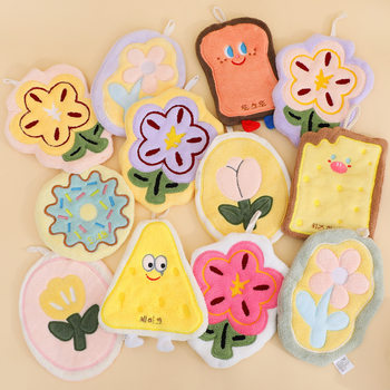 Kitchen Cute Hand Towel Hanging Towel Absorbent Coral Fleece Hanging Absorbent Cartoon Wipe Handkerchief Washing Kitchen Rag
