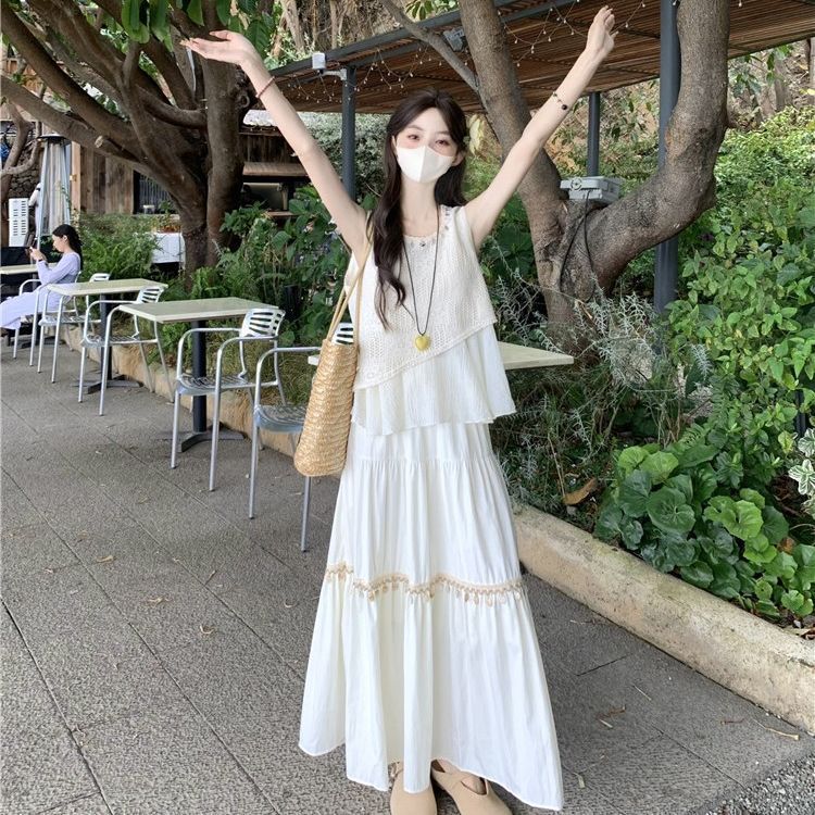 Summer Vintage Chinese Style Two Piece Set Sleeveless High Waist Hollow Out Design Elegant Casual Wear Wholesale
