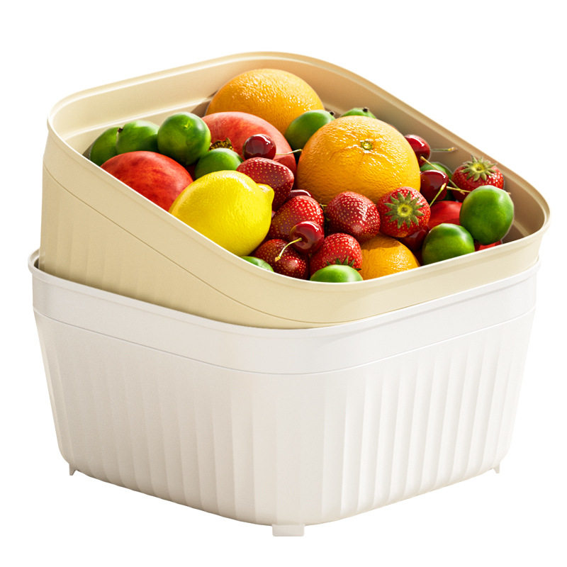 New Double-Layer Drain Basket Kitchen Fruit Washing Drain Basin Multi-Functional Vegetable Washing Basket Household Drain Bowl Vegetable Washing Basin