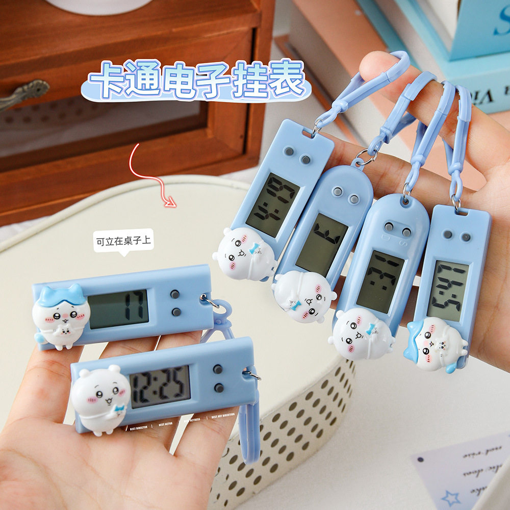 Cartoon Cute Electronic Watch Xiaoji Xiaoba Mini Portable Small Hanging Watch Student High-Definition Digital Display Time Date Stopwatch