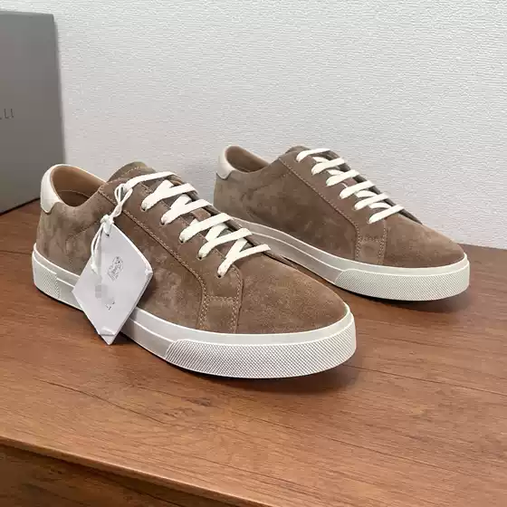 New Bc Suede Men's Sneakers Low-Top Lace-Up Genuine Leather White Shoes Sports Versatile Flats Simple British Fashion Shoes