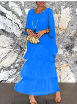 Chiffon Batwing Sleeve Maxi Dress Elegant Round Neck Trendy Design Lightweight Fabric Perfect for Spring Summer