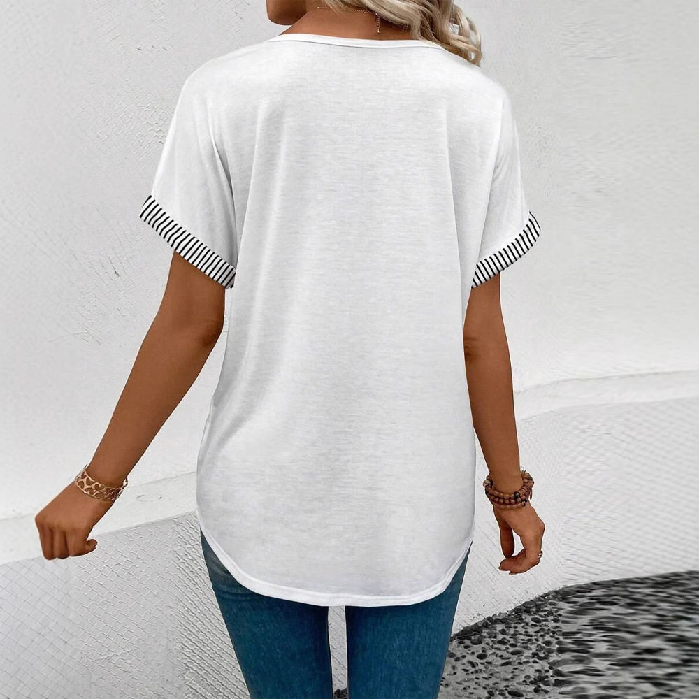 V Neck Short Sleeve Top Solid Color Versatile Style Summer Fashion Wholesale Available bulk order