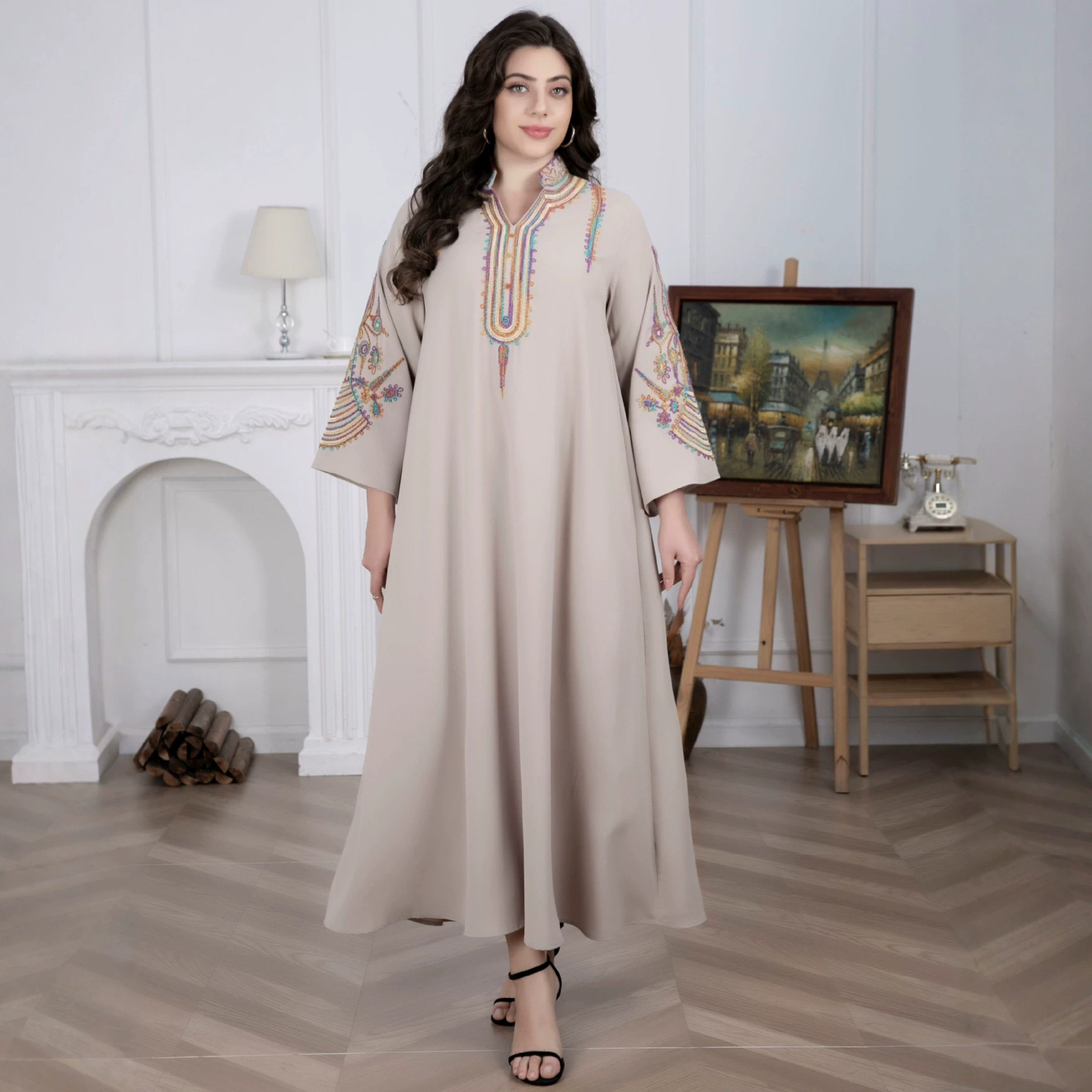 Bohemian Embroidered Maxi Dress Loose Fit Plus Size Rope Embroidery Casual Wear for Women Wholesale Available