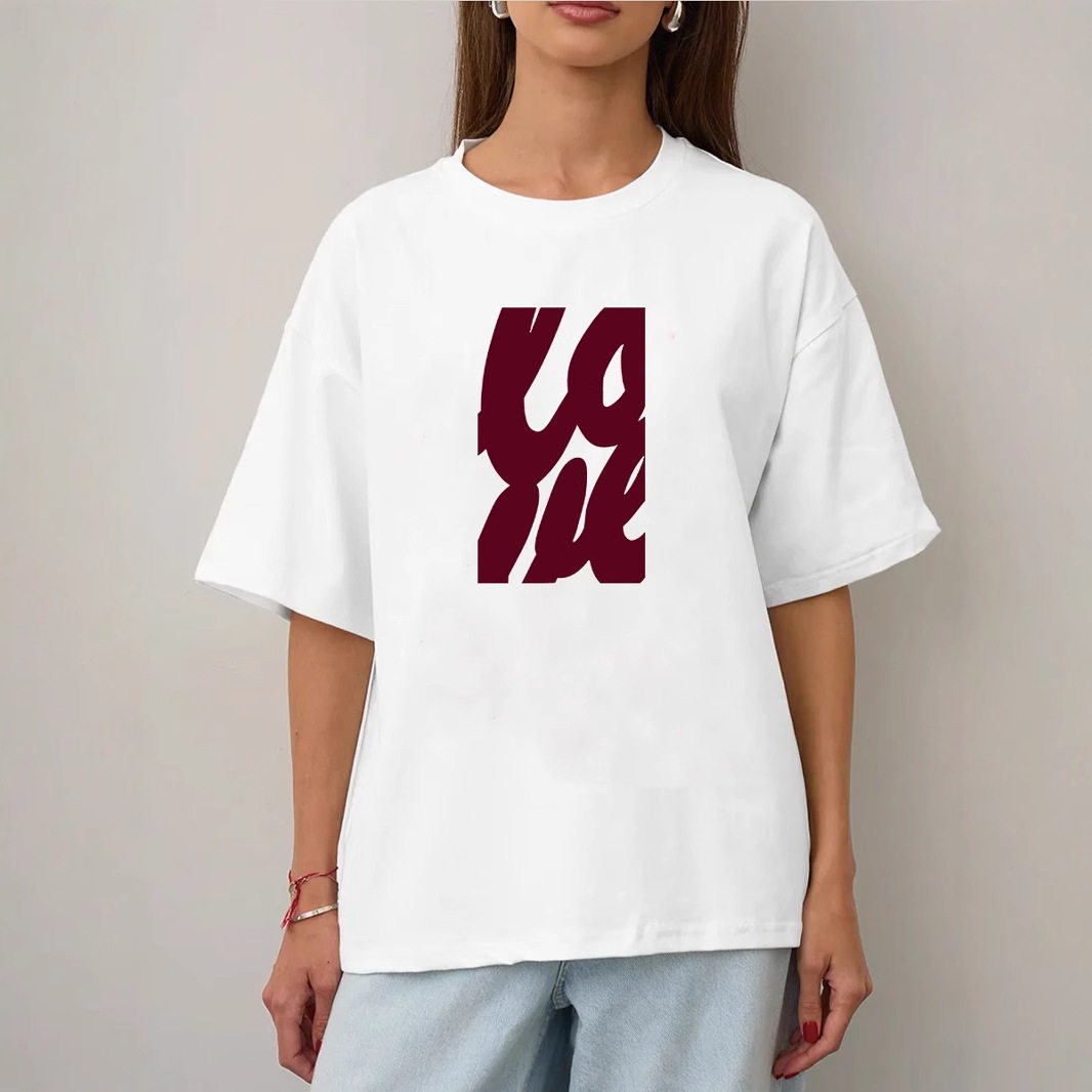 Womens Casual Loose Fit Cotton T Shirt Summer Short Sleeve Round Neck Simple Letter Print Versatile Everyday Wear