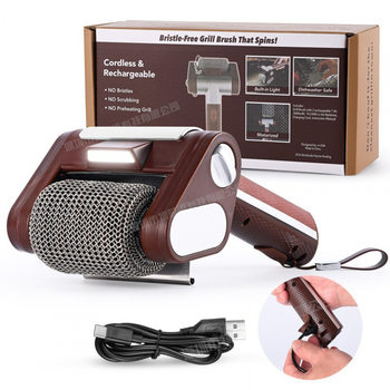Cross-Border Rechargeable Stainless Steel Roller Barbecue Brush with Light and Brushless Hair Removal Special Food Grade Cleaning Brush