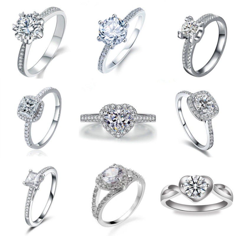 Cross-Mirror Classic Six-Claw Ring, High-End Heart Zircon Women's Ring, Environmentally Friendly Diamond Ring, European and American Luxury Trendy Jewelry Customization