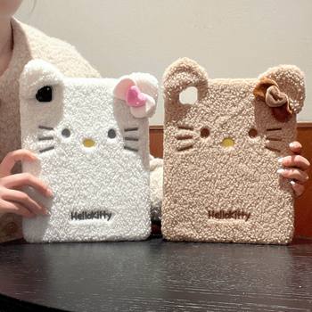 Cute plush Hello Kitty for iPad protective case iPad9 Internet celebrity cartoon Pro11 inch with Pen slot Air5 female