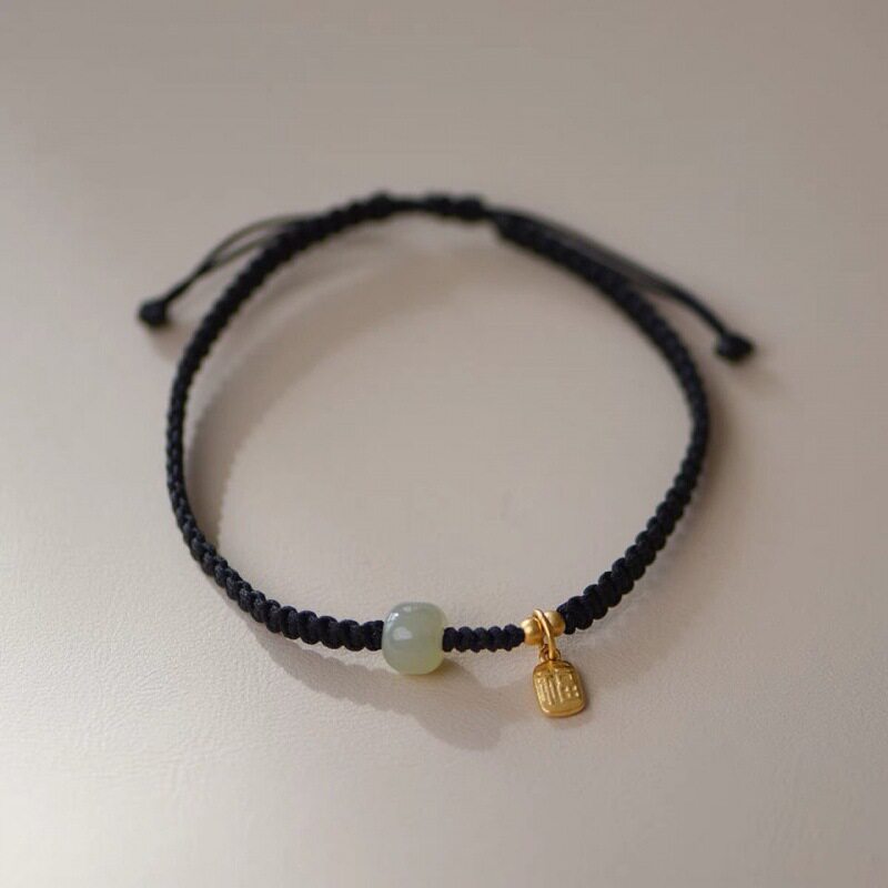 2025 New Imitation Hetian Jade Fu Brand Red Rope Woven Bracelet Good Luck Couple Birthday Gift Birthday Year Hand Rope