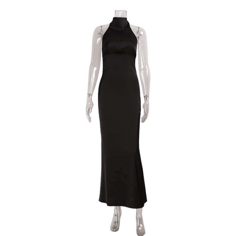 Elegant Womens Long Dress Fashionable Slim Fit Halter Neck Waist Cinching Bodycon Style Perfect for Parties and