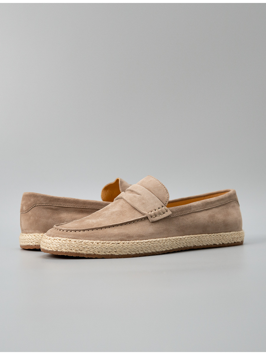 Giày lười nam Luofan chất liệu cashmere, đế cói đan thủ công, không dây, đa năng — màu đen, Màu xanh dương, màu xám, Xanh lá cây