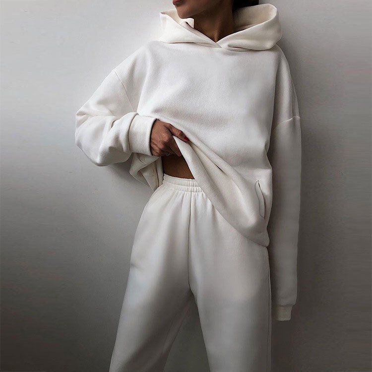 Hooded Sweatshirt and Pants Set for Women Solid Color Casual Outfit Spring Fashion