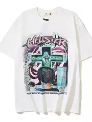 American Hellstar Hip Hop High Street Fashion Brand Summer Washed Letter Printing Casual Loose Men's and Women's Short Sleeve T-Shirt