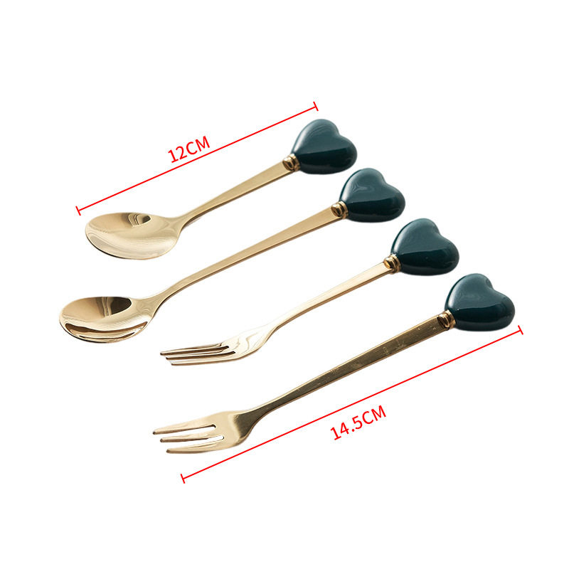 Light Luxury Ceramic Spoon Stainless Steel Coffee Spoon Afternoon Tea Cake Dessert Spoon Cross-border High-value Small Fork Soup Spoon