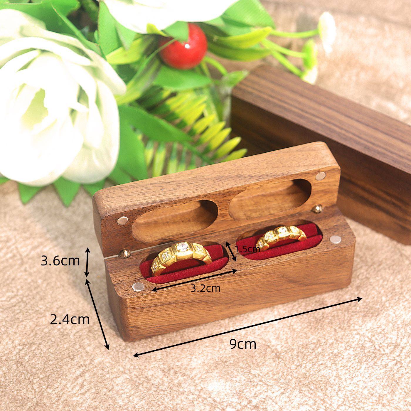New Long Ring Box Four Magnetic Ring Jewelry Box Jewelry Black Walnut Packaging Box Jewelry Packaging Proposal Women